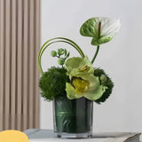 Classic Duo Miniature Garden Faux Orchid Arrangement in Glass Vase - OpalFloarl-Premium artificial flowers and elegant vases to elevate your home decor.