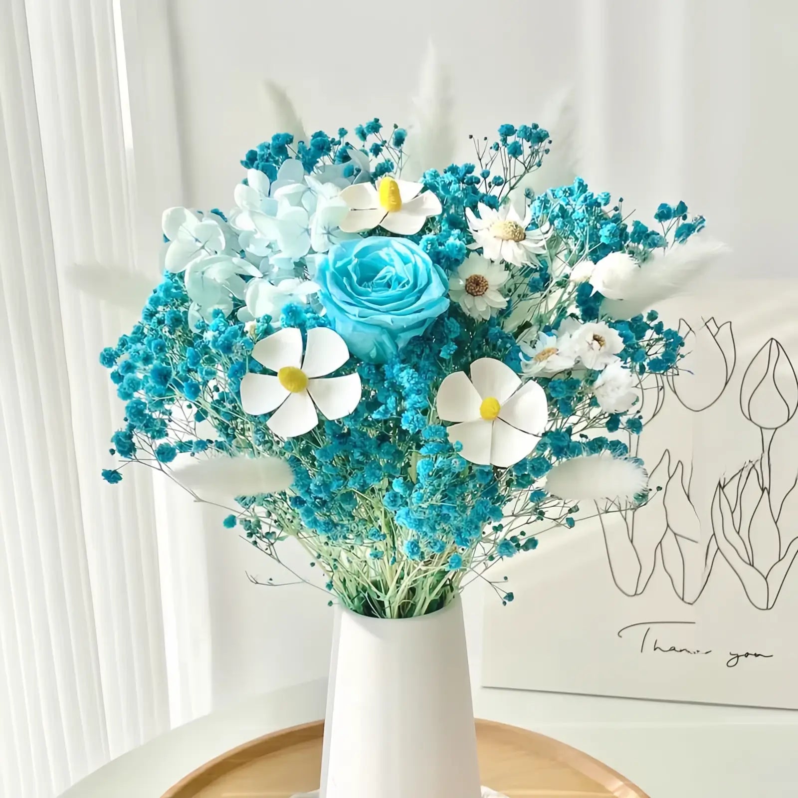 Opalfloral Blue Gypsophila and Hydrangea Dried Flower Bouquet - OpalFloarl-Premium artificial flowers and elegant vases to elevate your home decor.