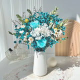 Opalfloral Blue Rose and Hydrangea Dried Flower Bouquet - OpalFloarl-Premium artificial flowers and elegant vases to elevate your home decor.