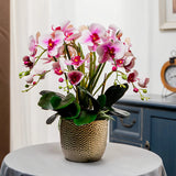 Opalfloral Classic White Orchid Arrangement in Gold Textured Metal Pot - OpalFloarl-Premium artificial flowers and elegant vases to elevate your home decor.