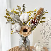 Opalfloral Cotton & Pinecone Dried Flower Set – Rustic Table Decor with Glass Vase, 13.8'' Tall - OpalFloarl-Premium artificial flowers and elegant vases to elevate your home decor.