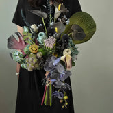 Opalfloral Grand Faux Floral Arrangement with Protea, Orchid, and Calla Lilies in Textured Glass Vase - OpalFloarl-Premium artificial flowers and elegant vases to elevate your home decor.