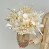 Opalfloral Ivory Rose and Hydrangea Dried Flower Bouquet - Large & Small Sizes - OpalFloarl-Premium artificial flowers and elegant vases to elevate your home decor.