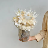 Opalfloral Ivory Rose and Hydrangea Dried Flower Bouquet - Large & Small Sizes - OpalFloarl-Premium artificial flowers and elegant vases to elevate your home decor.