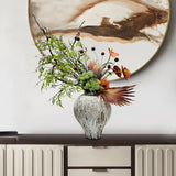 Opalfloral Modern Artistic Floral Arrangement with Palm Leaves and Anthurium in Rustic Ceramic Vase - OpalFloarl-Premium artificial flowers and elegant vases to elevate your home decor.