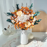 Opalfloral Orange Rose and Hydrangea Dried Flower Bouquet - OpalFloarl-Premium artificial flowers and elegant vases to elevate your home decor.