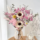 Opalfloral Pink Baby's Breath & Anemone Dried Flower Set – Modern Glass Vase Decor, 13.8'' Tall - OpalFloarl-Premium artificial flowers and elegant vases to elevate your home decor.