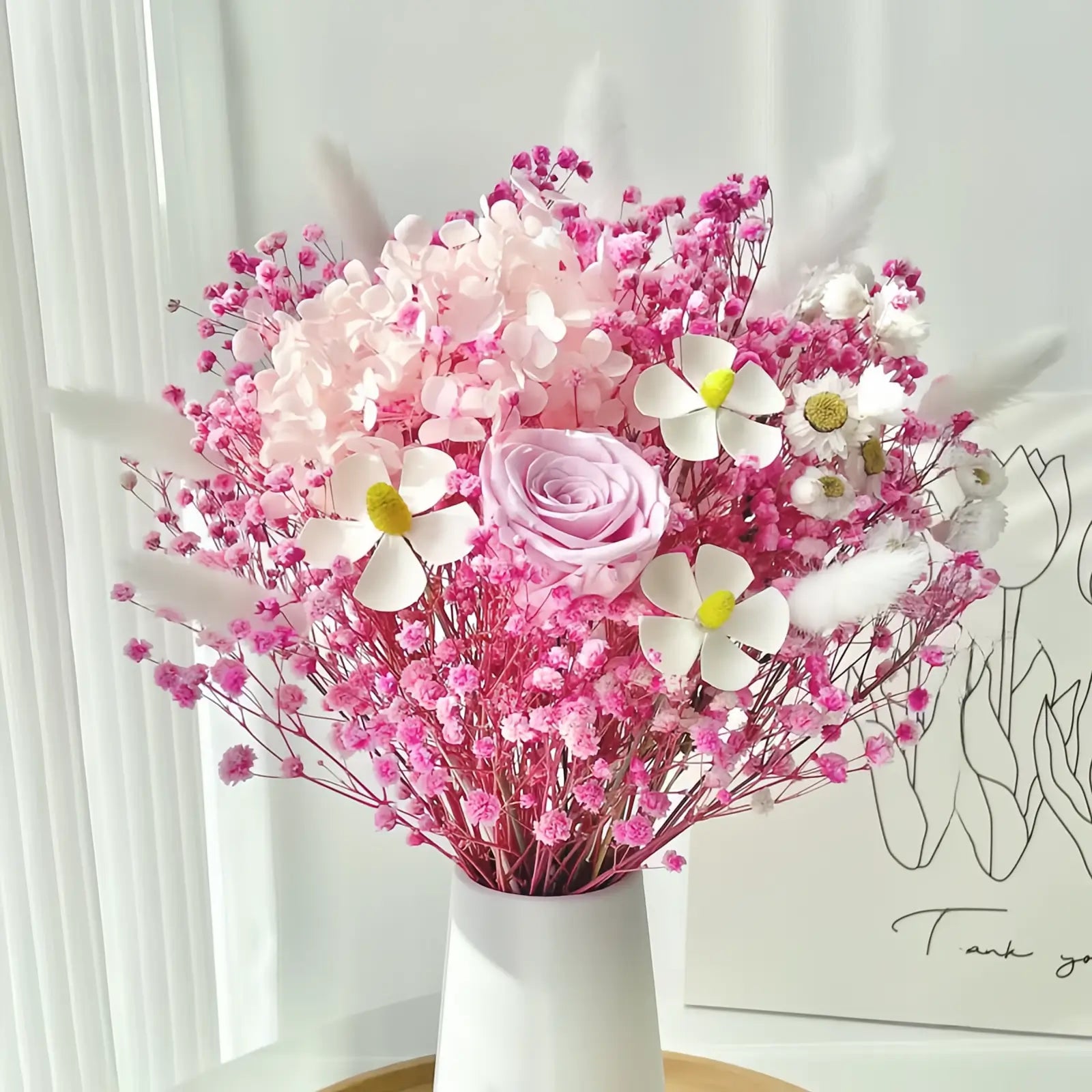 Opalfloral Pink Baby's Breath and Rose Dried Flower Bouquet - OpalFloarl-Premium artificial flowers and elegant vases to elevate your home decor.