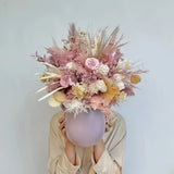 Opalfloral Pink Rose and Fern Dried Flower Bouquet - Large & Small Sizes - OpalFloarl-Premium artificial flowers and elegant vases to elevate your home decor.