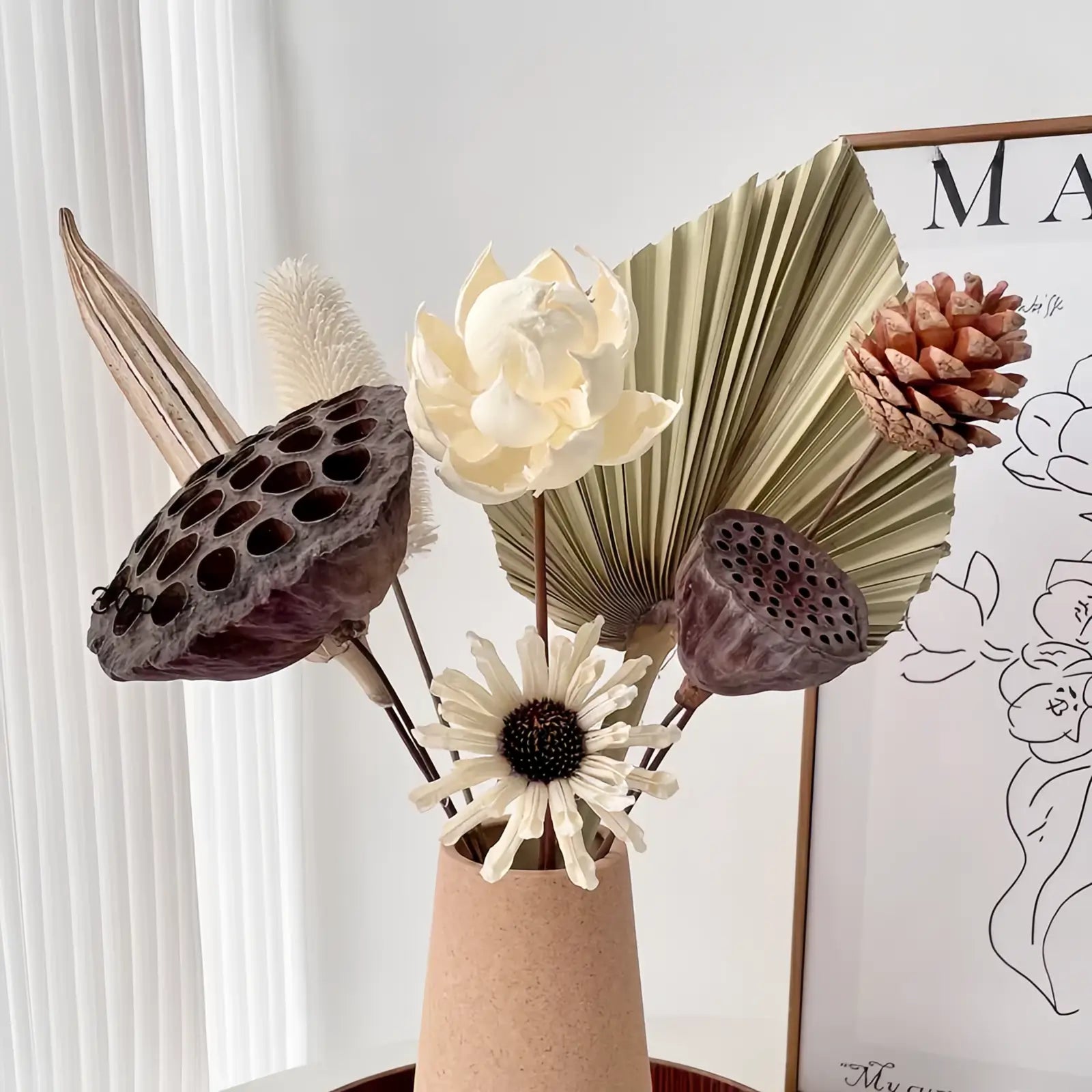 Opalfloral Rustic Lotus & Pinecone Dried Flower Set – Farmhouse Arrangement with Ceramic Vase, 15.7'' Tall - OpalFloarl-Premium artificial flowers and elegant vases to elevate your home decor.