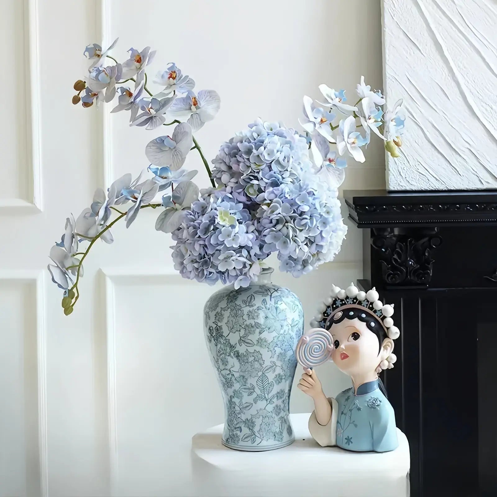 Opalfloral Serene Blue Orchid & Hydrangea Artificial Bouquet - OpalFloarl-Premium artificial flowers and elegant vases to elevate your home decor.
