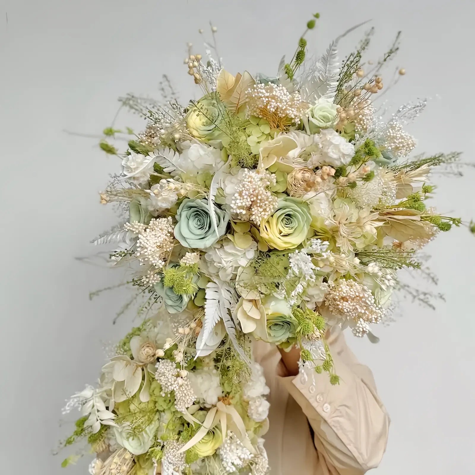 Opalfloral Serenity Green Dried Flower Bouquet - Large & Small Sizes - OpalFloarl-Premium artificial flowers and elegant vases to elevate your home decor.