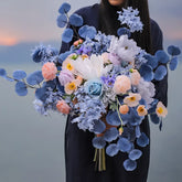 Opalfloral Tranquil Garden Artificial Floral Arrangement in Blue Glass Vase - OpalFloarl-Premium artificial flowers and elegant vases to elevate your home decor.