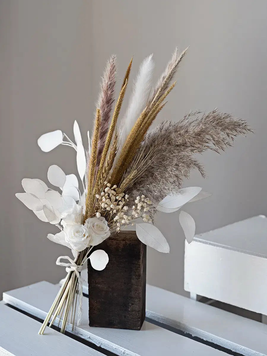 Opalfloral White Pampas and Rose Dried Flower Set - OpalFloarl-Premium artificial flowers and elegant vases to elevate your home decor.
