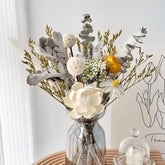 Opalfloral White Peony & Daisy Dried Flower Set – Elegant Centerpiece with Glass Vase, 13.8'' Tall - OpalFloarl-Premium artificial flowers and elegant vases to elevate your home decor.