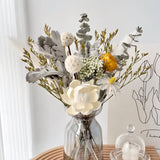 Opalfloral White Peony & Daisy Dried Flower Set – Elegant Centerpiece with Glass Vase, 13.8'' Tall - OpalFloarl-Premium artificial flowers and elegant vases to elevate your home decor.