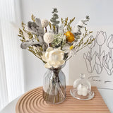 Opalfloral White Peony & Daisy Dried Flower Set – Elegant Centerpiece with Glass Vase, 13.8'' Tall - OpalFloarl-Premium artificial flowers and elegant vases to elevate your home decor.