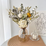 Opalfloral White Peony & Daisy Dried Flower Set – Elegant Centerpiece with Glass Vase, 13.8'' Tall - OpalFloarl-Premium artificial flowers and elegant vases to elevate your home decor.