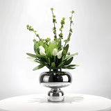 Opalfloral White Tulip and Greenery Artificial Arrangement with Silver Vase - Modern Elegance - OpalFloarl-Premium artificial flowers and elegant vases to elevate your home decor.
