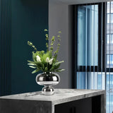 Opalfloral White Tulip and Greenery Artificial Arrangement with Silver Vase - Modern Elegance - OpalFloarl-Premium artificial flowers and elegant vases to elevate your home decor.