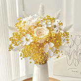 Opalfloral Yellow Gypsophila and White Rose Dried Flower Bouquet - OpalFloarl-Premium artificial flowers and elegant vases to elevate your home decor.