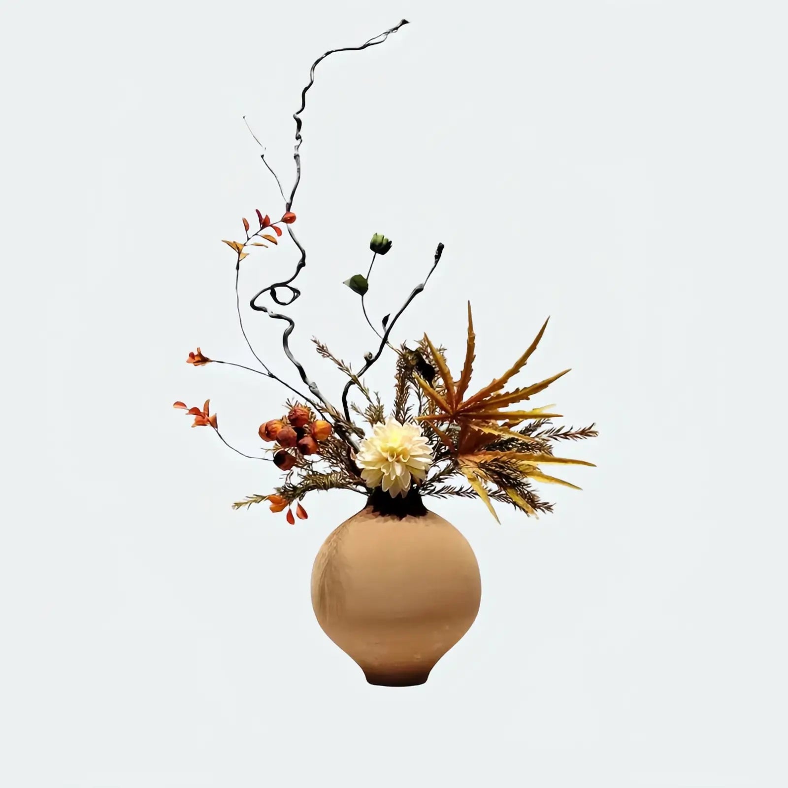 Rustic Autumnal Faux Floral Arrangement in Textured Ceramic Vase - OpalFloarl-Premium artificial flowers and elegant vases to elevate your home decor.