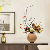 Rustic Autumnal Faux Floral Arrangement in Textured Ceramic Vase - OpalFloarl-Premium artificial flowers and elegant vases to elevate your home decor.