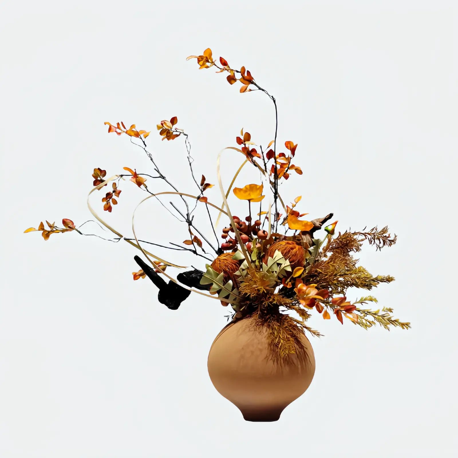 Rustic Autumnal Faux Floral Arrangement in Textured Ceramic Vase (Large) - OpalFloarl-Premium artificial flowers and elegant vases to elevate your home decor.