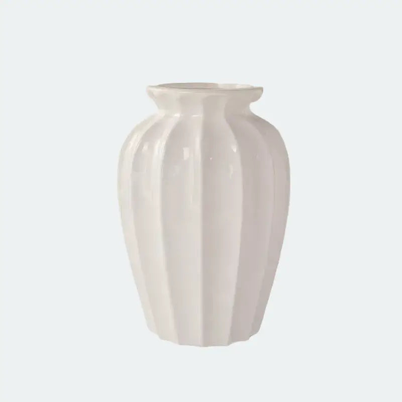 [10.2"] Elegant White Ceramic Vase with Fluted Design