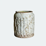 [9.3"] Rustic White Textured Ceramic Vase with Vintage Charm