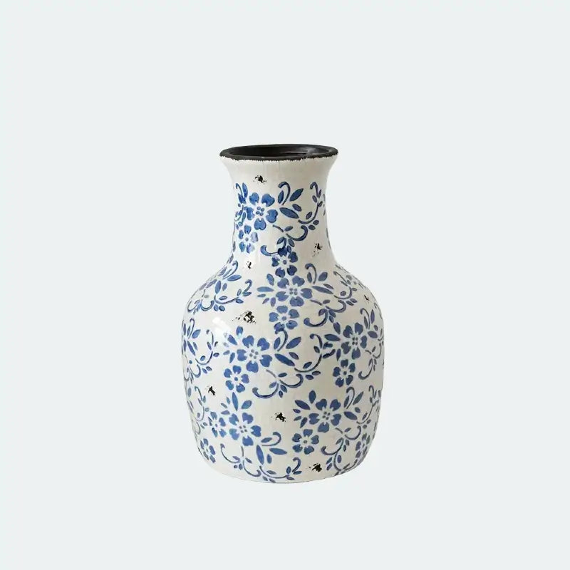 [10.4"] Blue and White Ceramic Vase with Classic Floral Motif