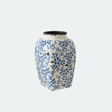 [10"] Blue and White Ceramic Vase with Floral Pattern