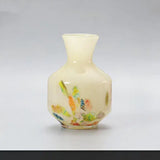 [10.2"] Hand-Painted Glass Vase with Colorful Feather Motif