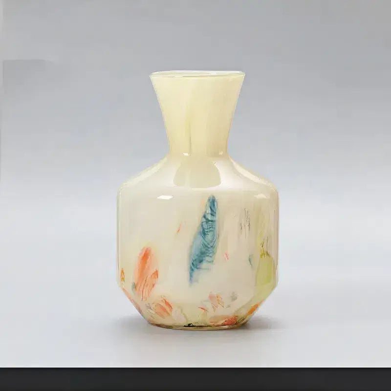 [12"] Hand-Painted Glass Vase with Elegant Feather Design