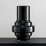 [11.8"] Modern Black Glass Vase with Layered Design