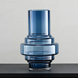 [11.8"] Modern Blue Glass Vase with Layered Design