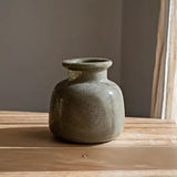 [9.1"] Moss Green Ceramic Vase with Wide Neck Design