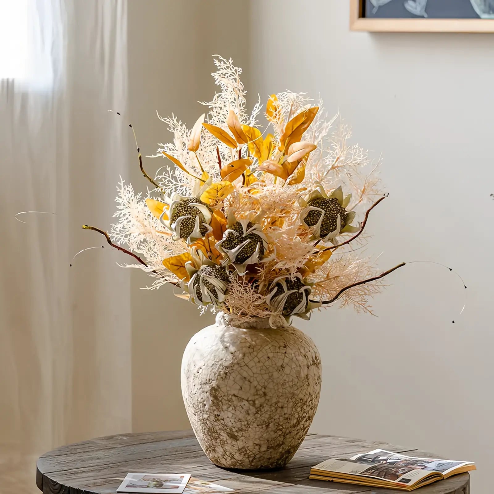 Opalfloral Artificial Protea and Foliage Bouquet - Unique Golden Arrangement