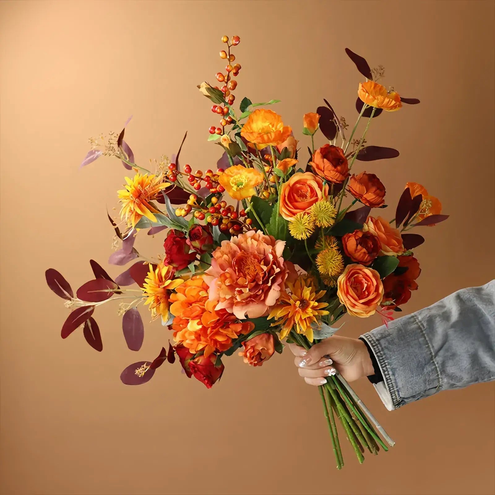 Opalfloral Artificial Seasonal Bouquet Collection - Warm Tones, Multiple Styles