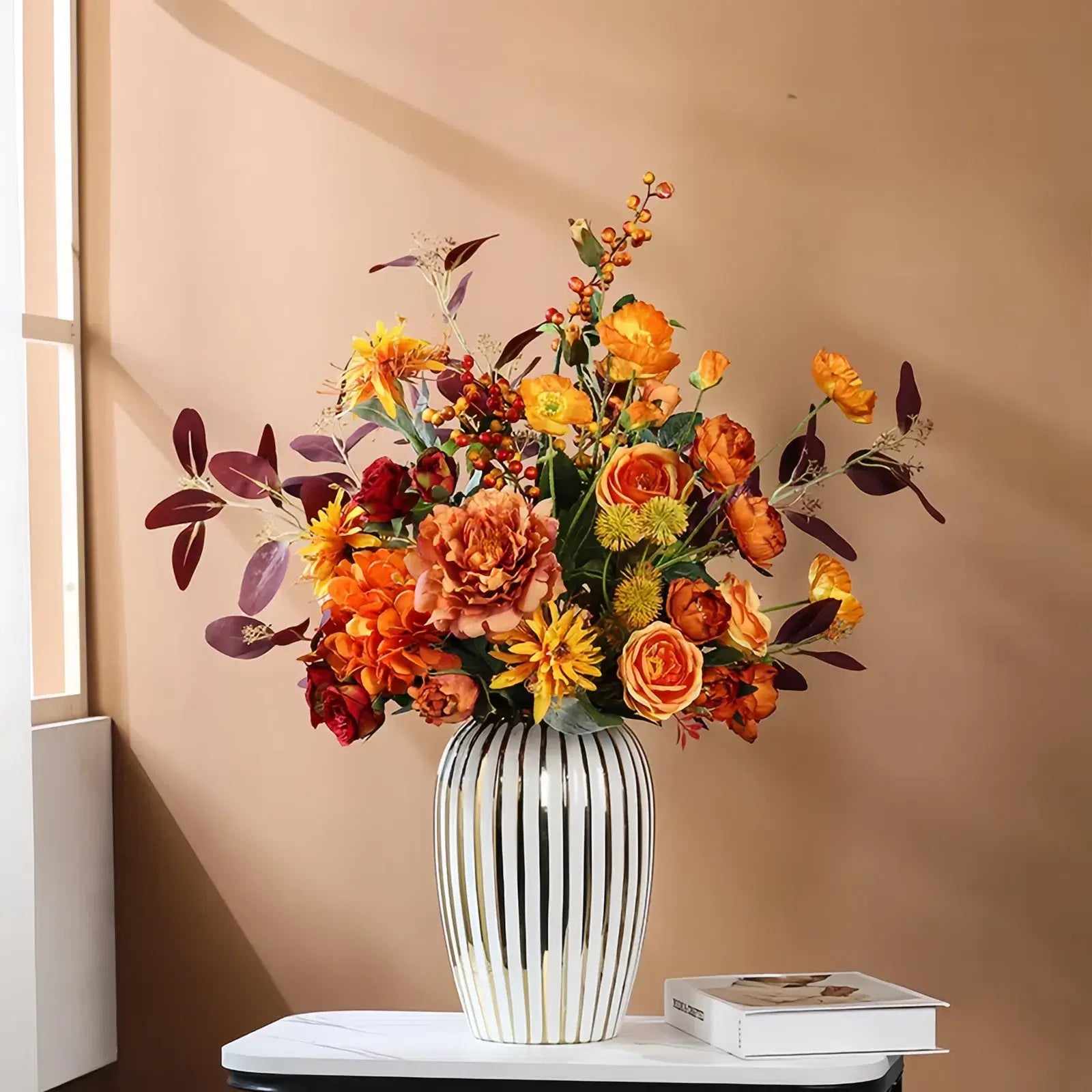 Opalfloral Artificial Seasonal Bouquet Collection - Warm Tones, Multiple Styles