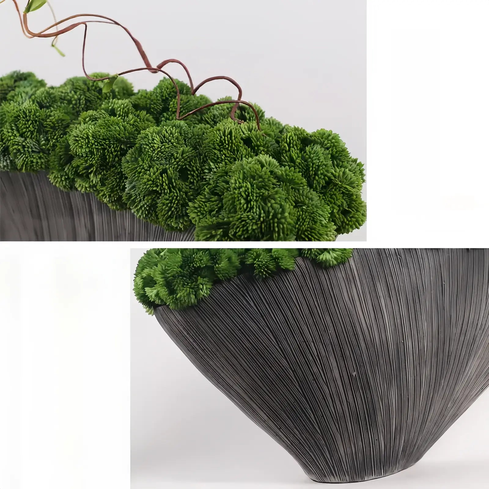 Opalfloral Artistic Faux Moss & Vine Arrangement in Fan-Shaped Ceramic Vessel