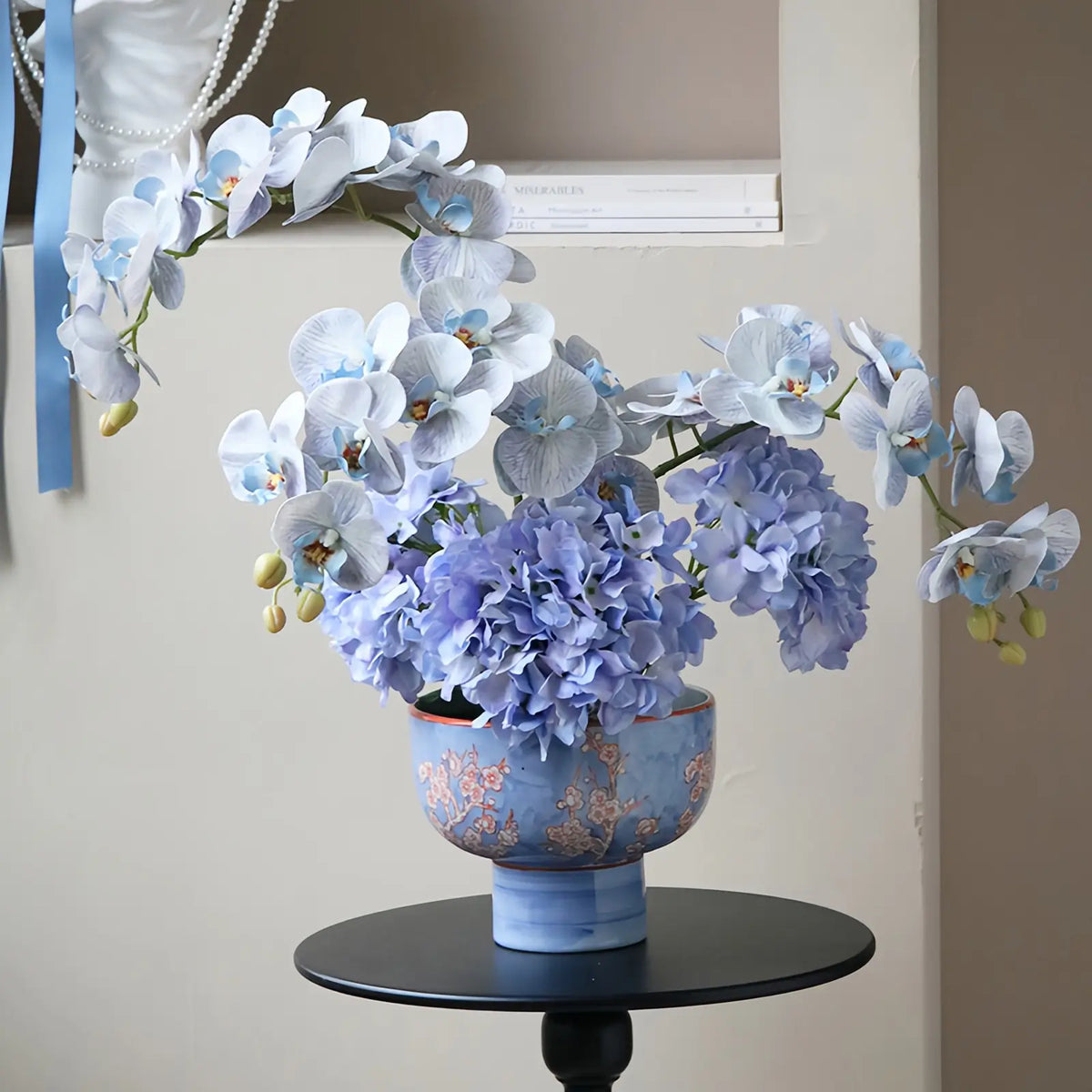 Opalfloral Blue Orchid and Hydrangea Artificial Flower Arrangement