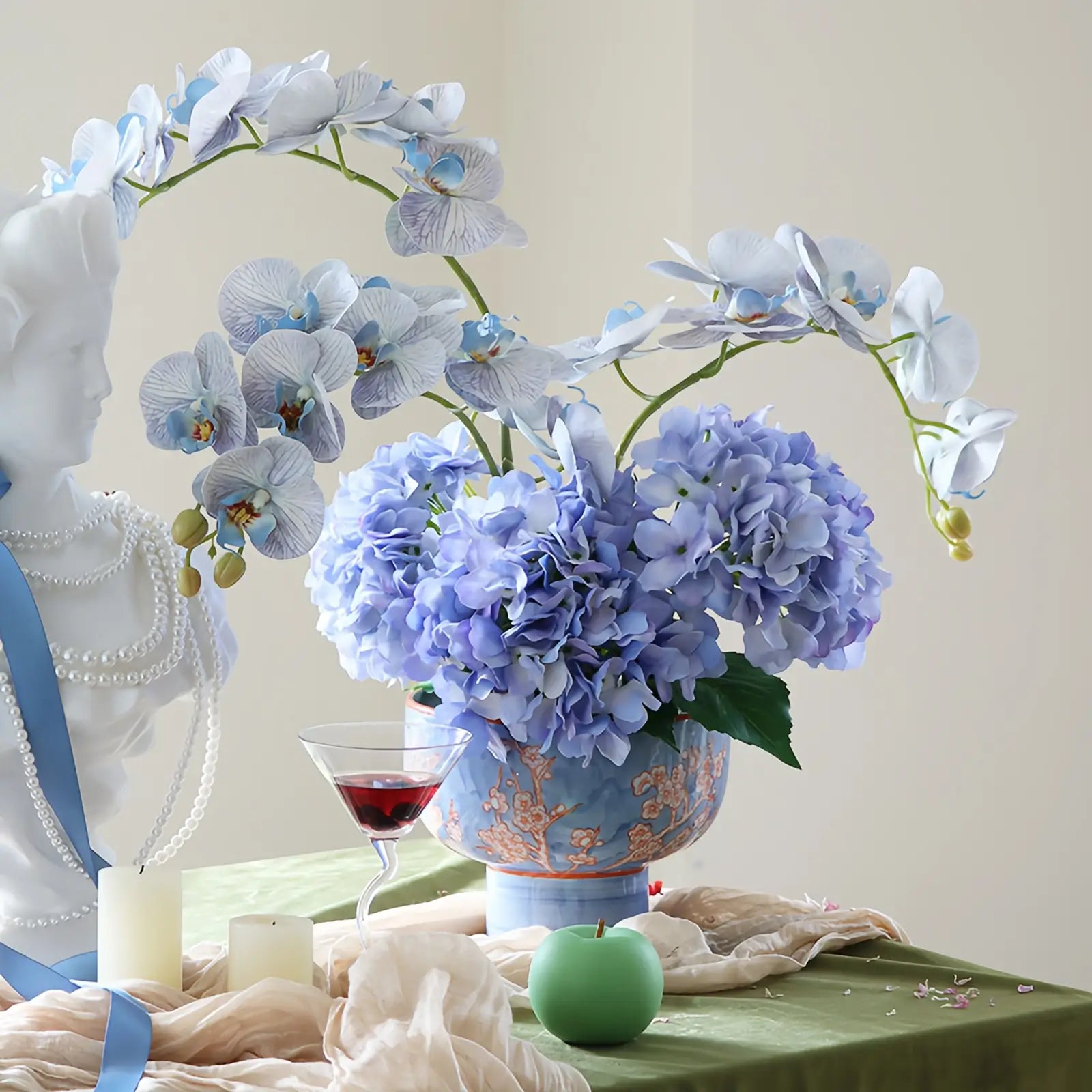 Opalfloral Blue Orchid and Hydrangea Artificial Flower Arrangement