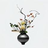 Opalfloral Classic Artificial Green Foliage and Yellow Flower Arrangement in Black Ceramic Vase