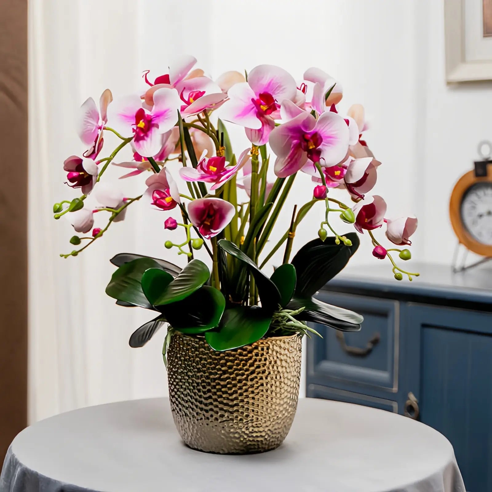 Opalfloral Classic White Orchid Arrangement in Gold Textured Metal Pot