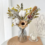 Opalfloral Cotton & Pinecone Dried Flower Set – Rustic Table Decor with Glass Vase, 13.8'' Tall