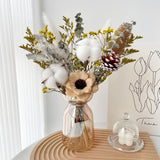 Opalfloral Cotton & Pinecone Dried Flower Set – Rustic Table Decor with Glass Vase, 13.8'' Tall