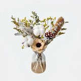 Opalfloral Cotton & Pinecone Dried Flower Set – Rustic Table Decor with Glass Vase, 13.8'' Tall