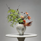 Opalfloral Modern Artistic Floral Arrangement with Palm Leaves and Anthurium in Rustic Ceramic Vase