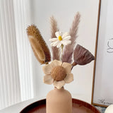 Opalfloral Natural Lotus & Pampas Dried Flower Set – Rustic Centerpiece with Ceramic Vase, 11.8'' Tall